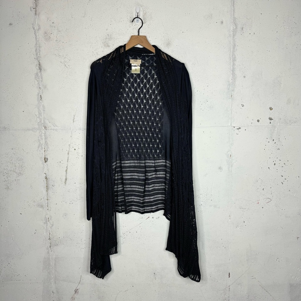 Fuzzi Open Front Lace Crochet Knit Drape Waterfall Cardigan Sweater All Season M